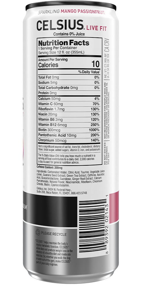 Celsius Sparkling Mango Passionfruit Back