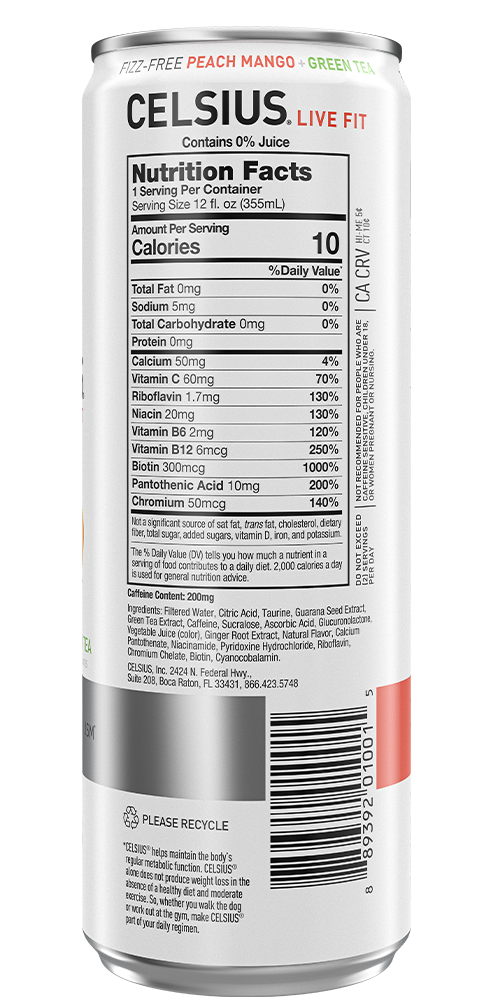 Celsius Peach Mango Back