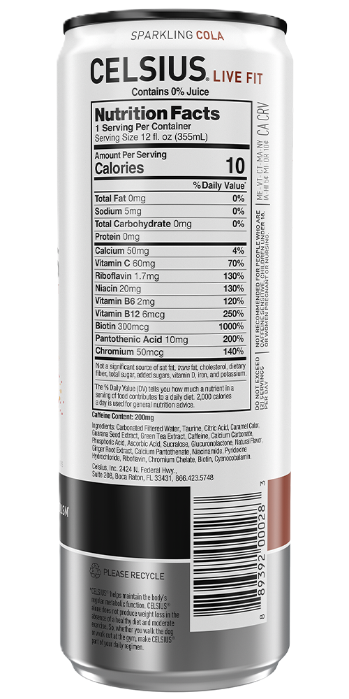 Celsius Sparkling Cola Back