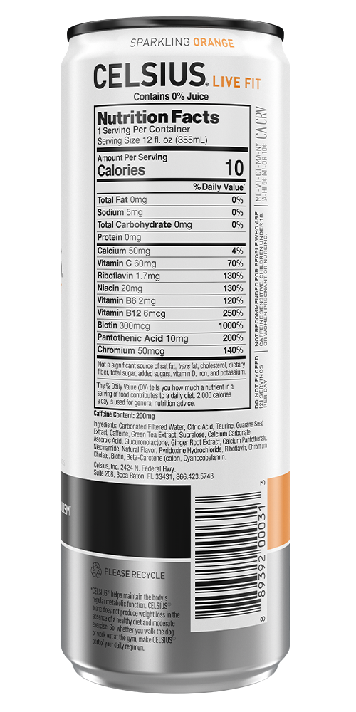 Celsius Sparkling Orange Back