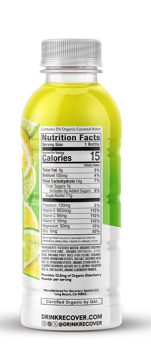 Recover 180 Lemon Lime 16oz front back