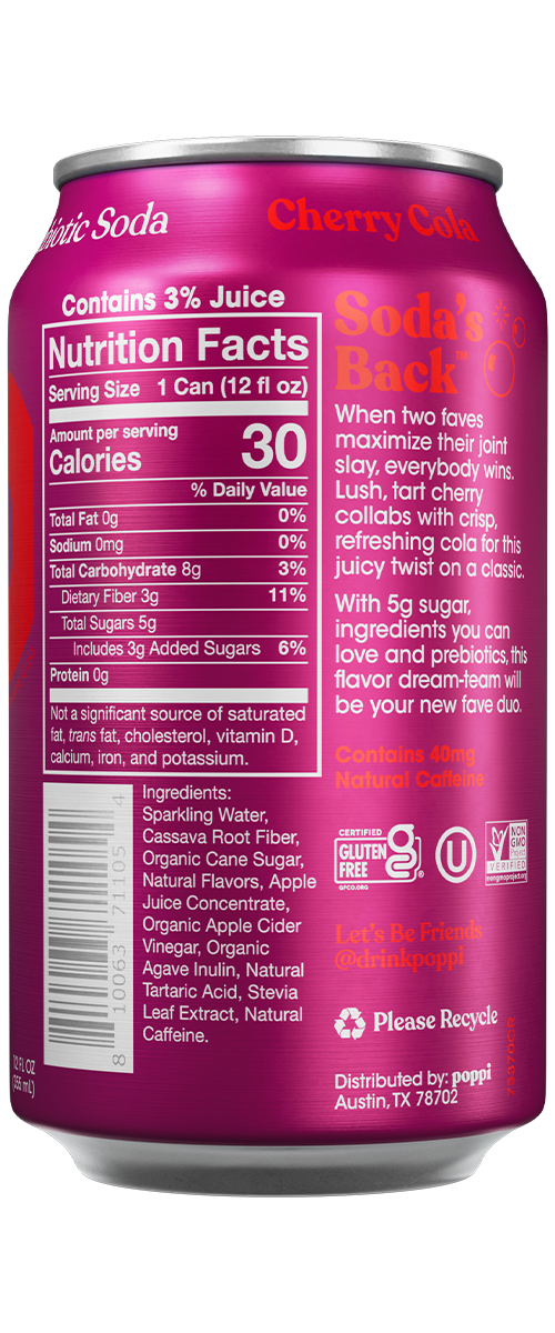 Poppi soda Cherry Cola back