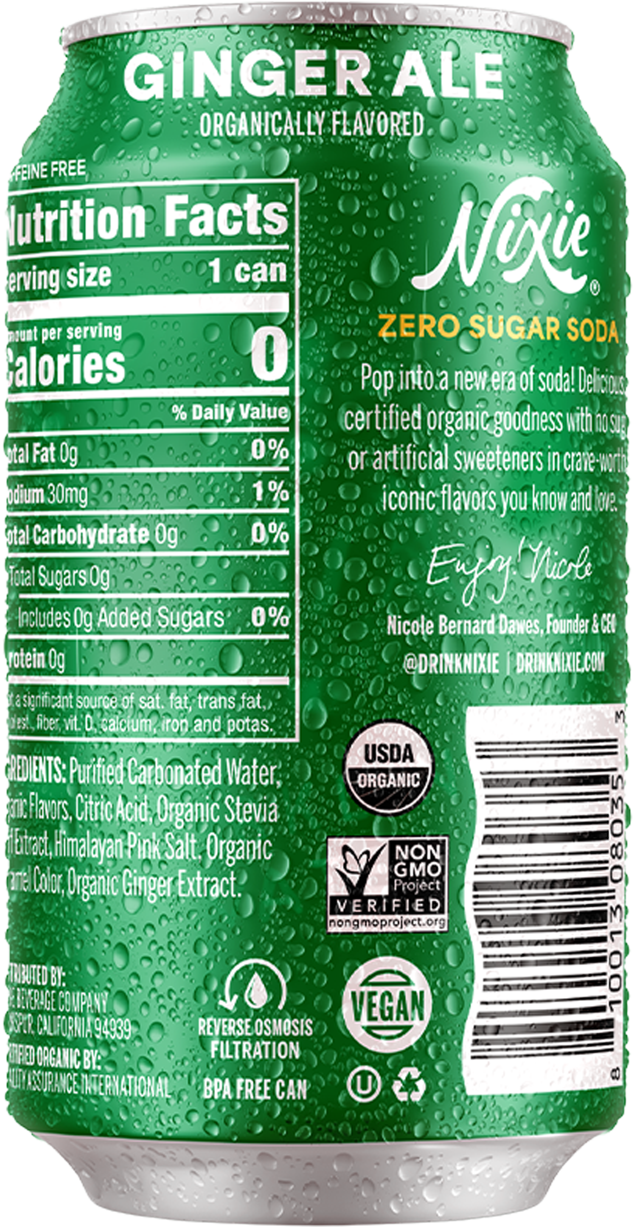 53252 NIXIE 12-12OZ GINGER ALE ORGANIC ZERO SUGAR SODA BACK