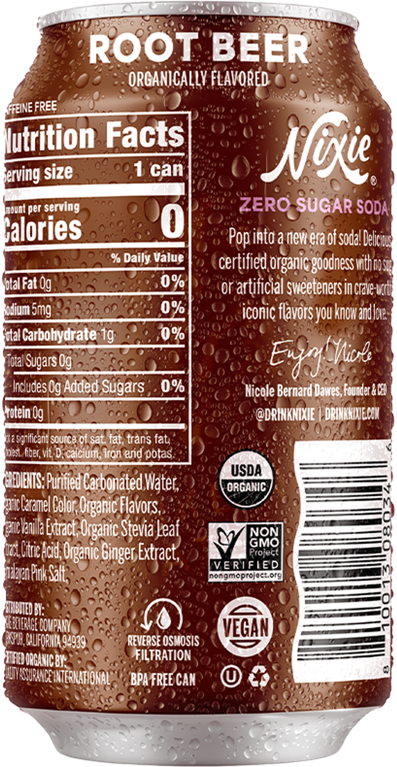 53253 NIXIE 12-12OZ ROOT BEER ORGANIC ZERO SUGAR SODA BACK