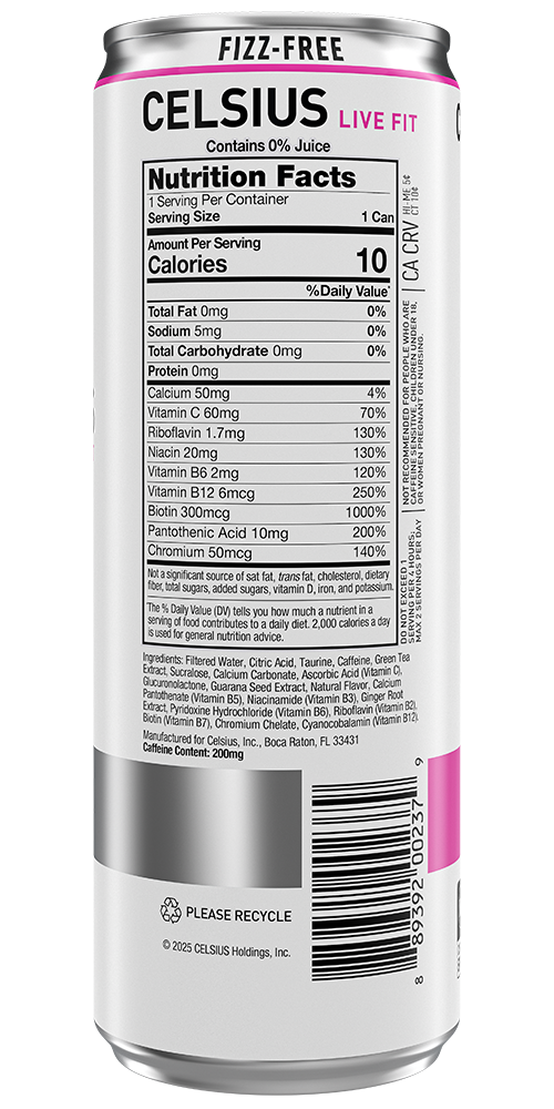 Celsius Fizz Free Dragon Fruit Lime Back