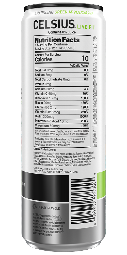 Celsius Green Apple Back