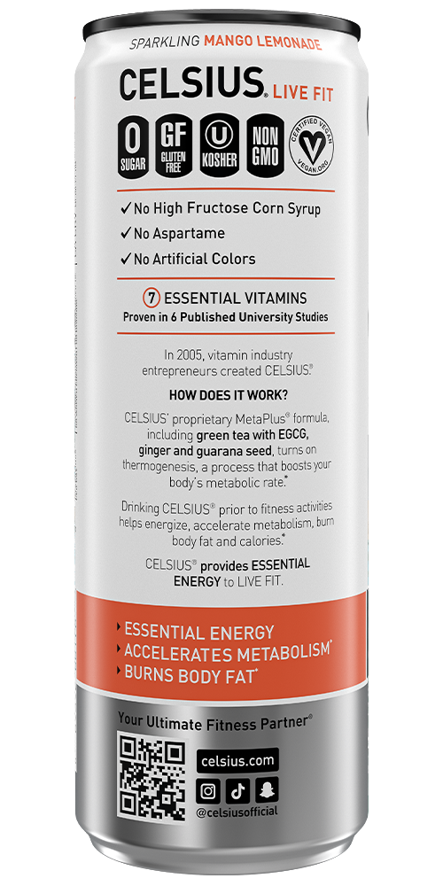 Celsius Sparkling Mango Lemonade Back