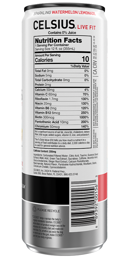 Celsius Sparkling Watermelon Lemonade back